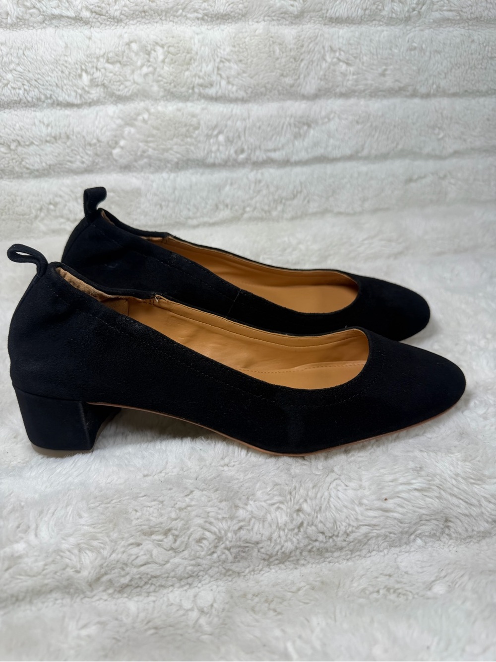 J.Crew Anya Black Suede Block Heel Pumps Round Toe H7806 Womens Size 7